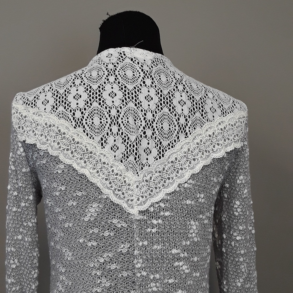 BLUE planet lace open front cardigan size Medium - Picture 6 of 8
